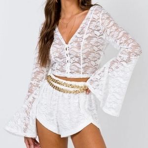 Boho Bell Sleeve Lace Crop Top & Shorts Set